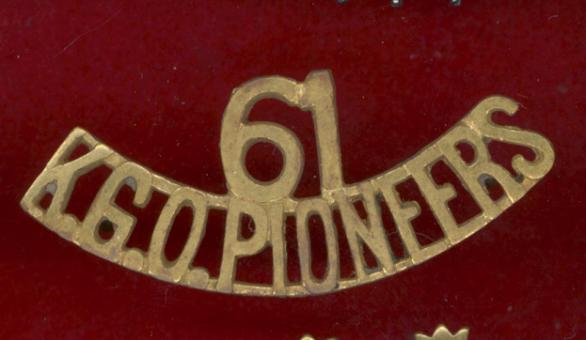 Indian Army 61st K.G.O. Pioneer Regt. WW1 shoulder title