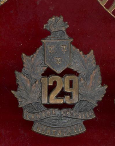 Canadian 129th Wentworth County Bn.CEF WW1 cap badge 