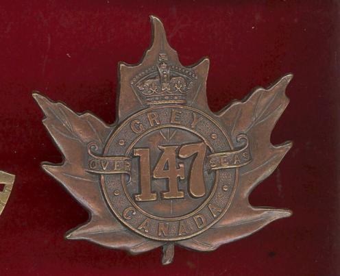 Canadian 147th Grey County Bn. WW1 CEF cap badge