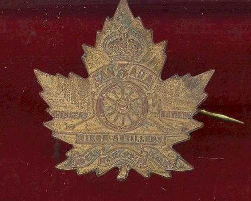 Canadian 3rd Siege Battery Artillery WW1 CEF collar badge