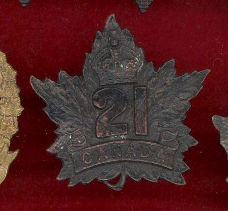 Canadian 21st Kingston Ontario Bn. WW1 CEF cap badge