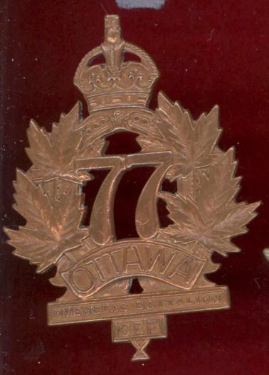 Canadian 77th Ottawa Bn. WW1 CEF cap badge