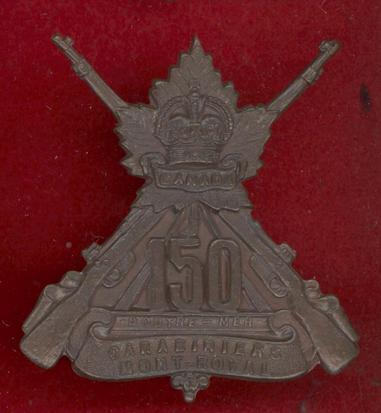 Canadian 150th Carabiniers Mont-Royal Bn. WW1 CEF cap badge 