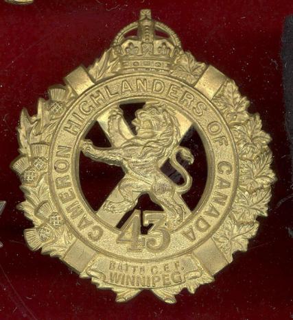 Canadian 43rd Cameron Hldrs of Canada Bn. WW1 CEF glengarry badge