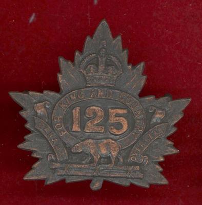 Canadian 125th Brantford Bn. WW1 CEF cap badge 