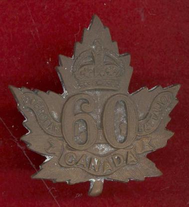 Canadian 60th Montreal Bn. WW1 CEF cap badge 