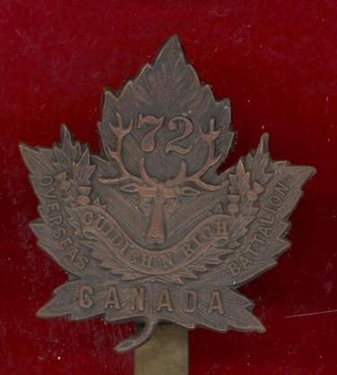 Canadian 72nd Vancouver Bn. WW1 CEF cap badge 