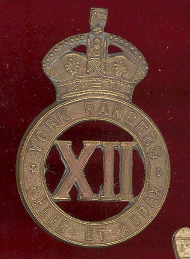 Canadian 12th York Rangers Militia WW1 cap badge