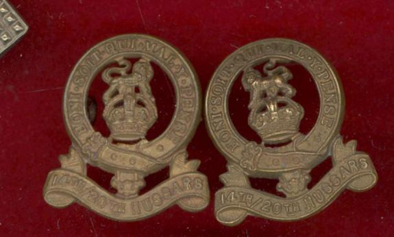 14th/20th King's Hussars OR's collar badges