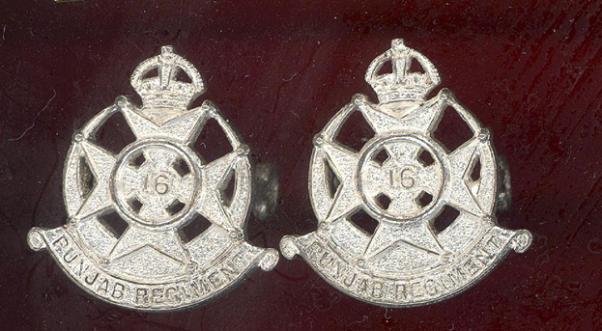 Indian Army; 16th Punjab Regiment Officer's collar badges 