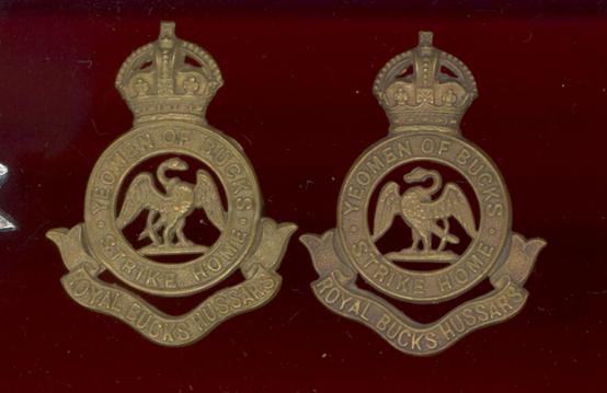 Royal Bucks Hussars OR's collar badges 