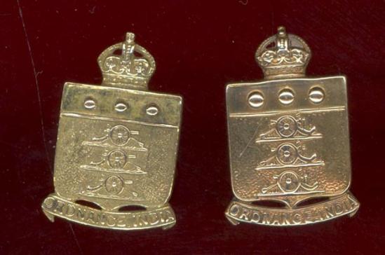 Indian Army : Indian Ordnance Department WW1 collar badges