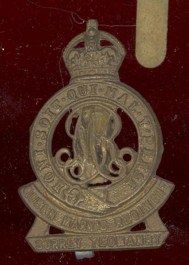 QMR Surrey Yeomanry WW2 OR' beret badge 