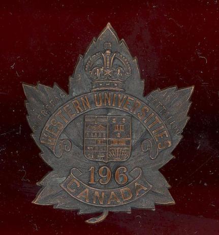 Canadian 196th Western Universities Bn. WW1 CEF cap badge