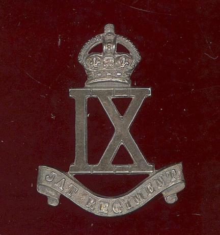 Indian Army 9th Jat Regiment. Officer's H/M silver cap badge 