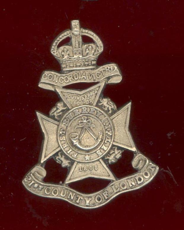 21st County of London Bn 1st Surrey Rifles Officer's / NCO's cap badge