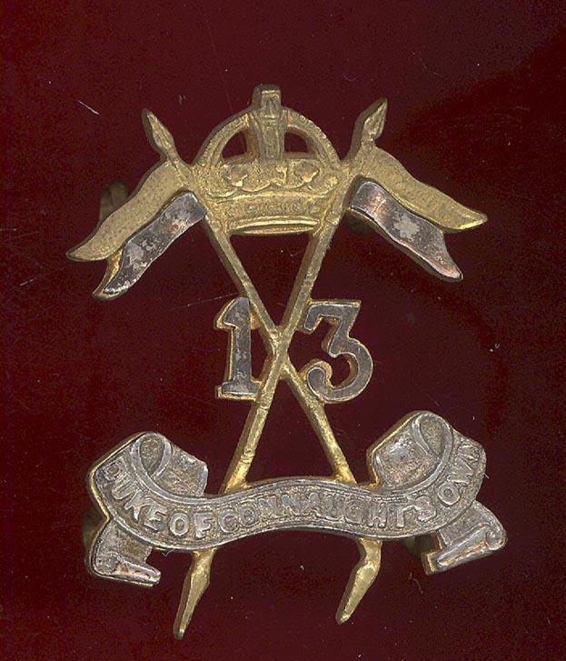 Indian Army 13th Duke of Connaughts Own Lancers Officer's helmet badge