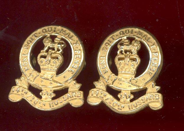 14th/20th King's Hussars Oficer's  dress collar badges