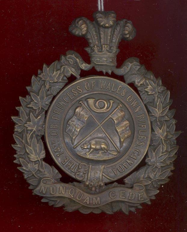 Canadian 14th Bn. (Princess of Wales Own Rifles) Militia helmet plate.