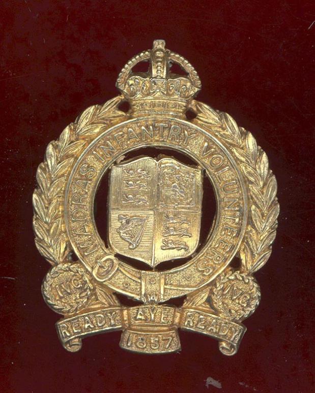 Indian Army. Madras Infantry Volunteers AFI Officer’s cap badge.