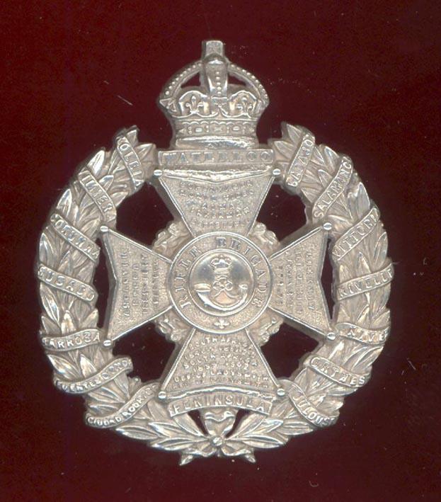 The Rifle Brigade Prince Consort's Own WW1 Officer's hallmarked silver cap badge