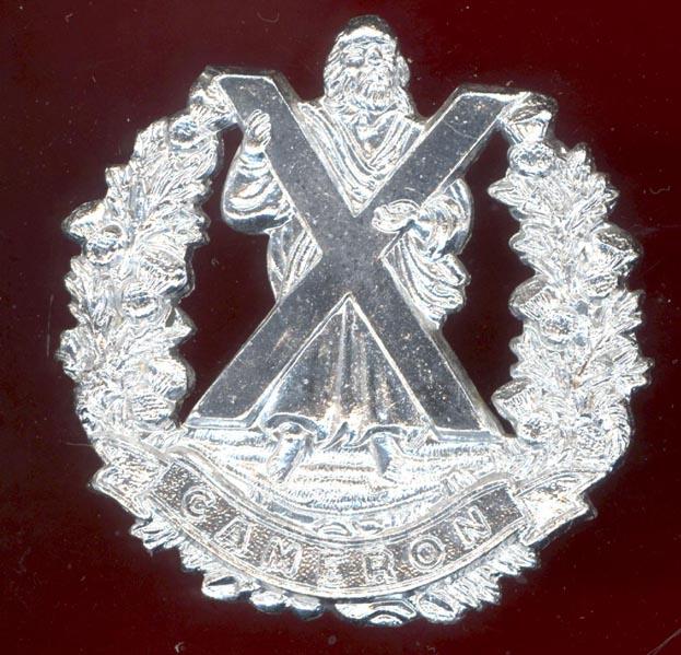 Scottish Q.O. Cameron Highlanders staybright glengarry badge