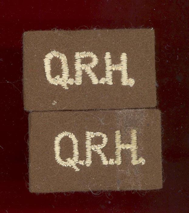 Q.R.H. Queen's Royal Hussars cloth shoulder titles