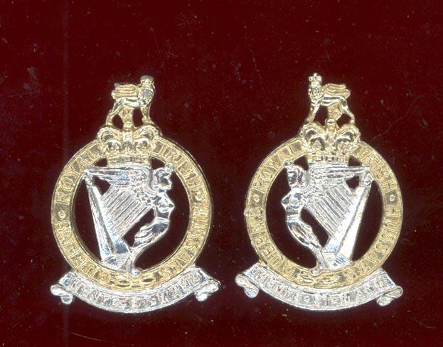 Queen's Royal Irish Hussars 1st pattern staybright collar badges
