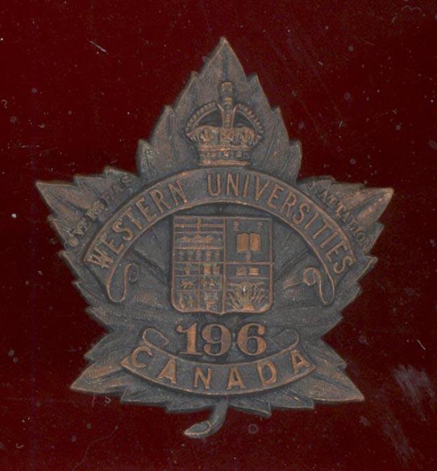 Canadian 196th Western Universities Bn. WW1 CEF cap badge