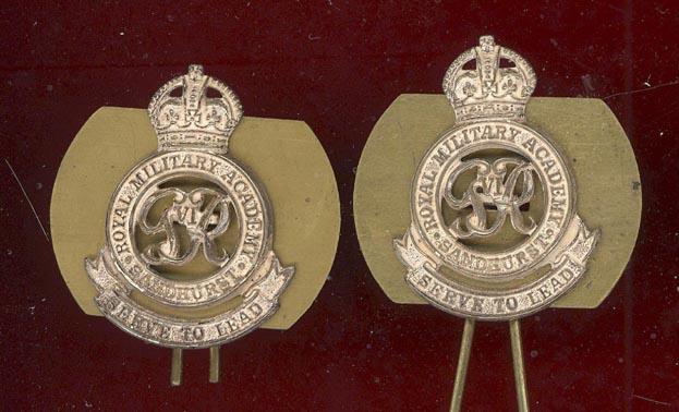 Royal Military Academy Sandhurst GVIR collar badges