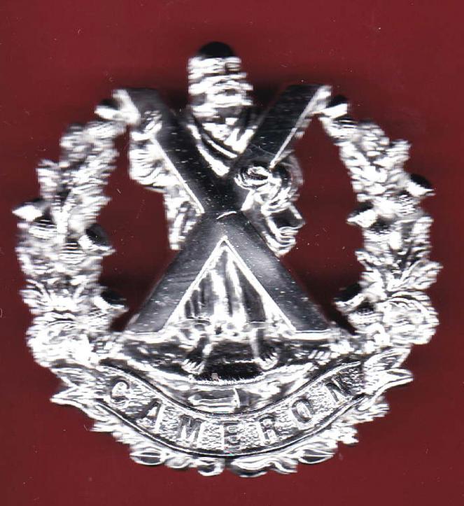 Scottish Q.O. Cameron Highlanders staybright glengarry badge