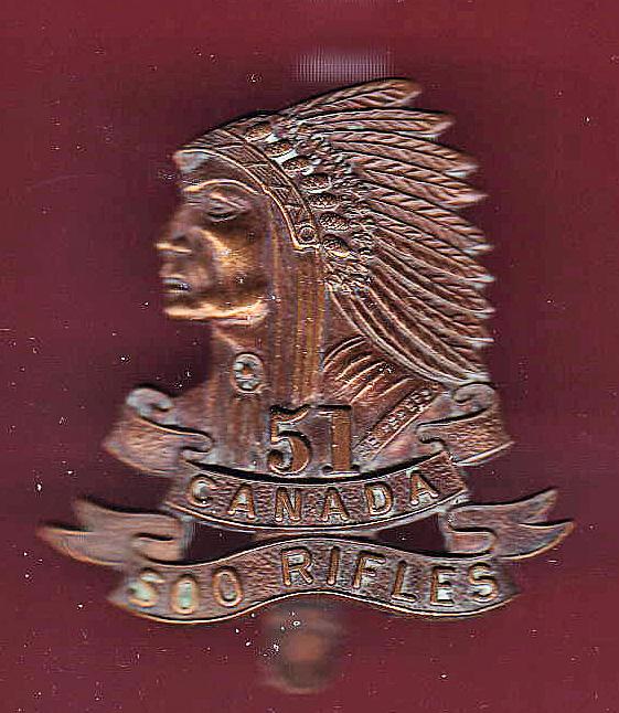 Canadian Militia 51st Bn. Soo Rifles cap badge