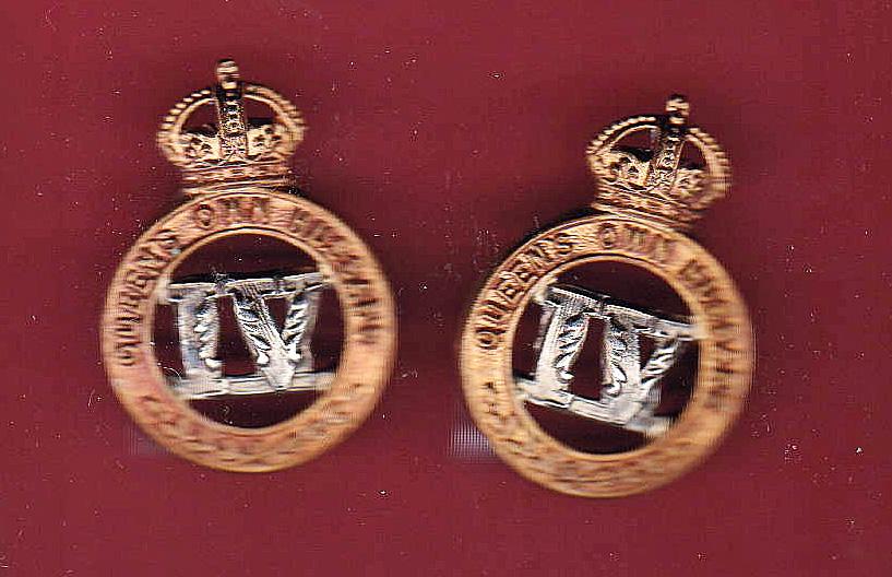 4th Queen's Own Hussars Edwardian OR's collar badges