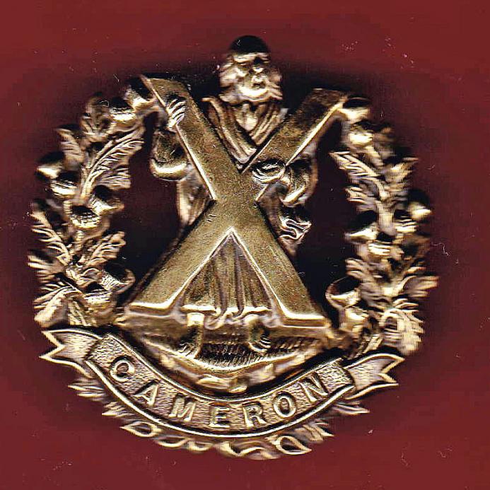 Scottish Q.O. Cameron Highlanders WW1 economy glengarry badge