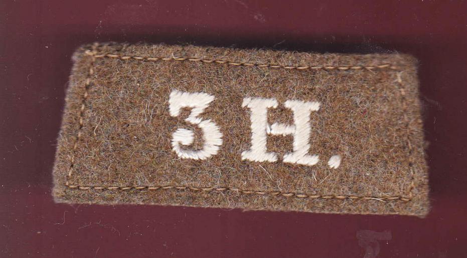 3 H 3rd The King's Own Hussars WW1 slip-on cloth title