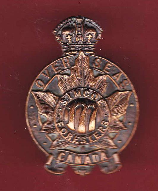 Canadian 177th Simcoe Foresters Bn. WW1 CEF Cap Badge