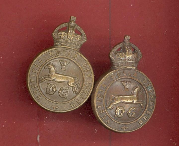 5th (Princess Charlotte of Wales's) Dragoon Guards WW1 Officer's OSD collar badges