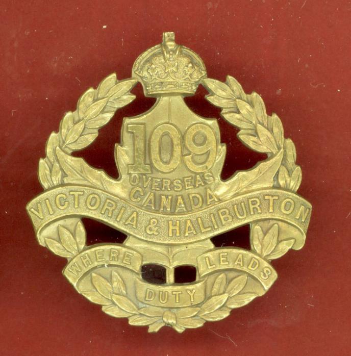 Canadian 109th Victoria & Halliburton Bn. WW1 CEF cap badge