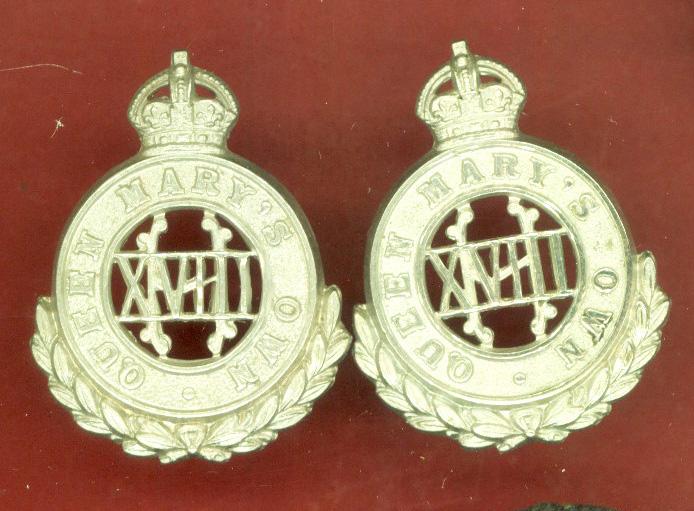 18th Hussars Queen Mary's Own WW1 OR's collar badges