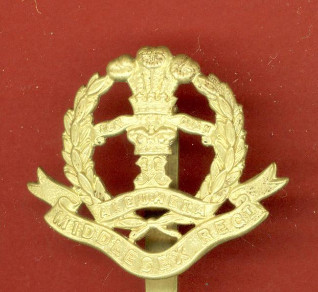 Middlesex Regiment WW1 brass economy cap badge