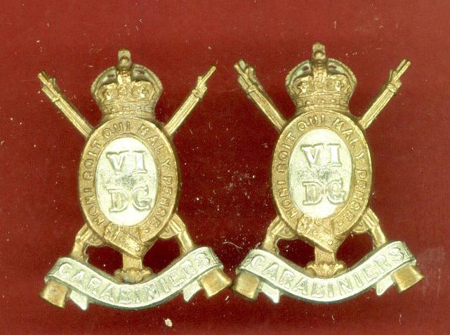 6th Dragoon Guards Carabiniers WW1 OR's collar badges