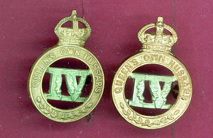 4th Queen's Own Hussars Edwardian OR's collar badges