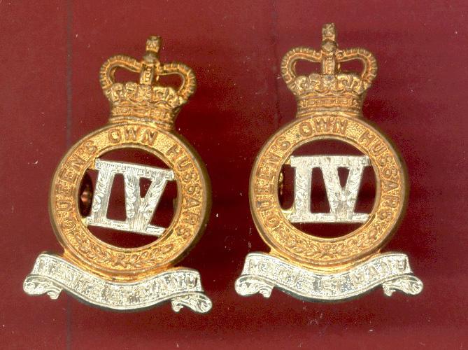 4th Queen's Own Hussars EIIR collar badges