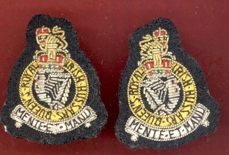 Queen’s Royal Irish Hussars Officer’s 1st type bullion collar badges.