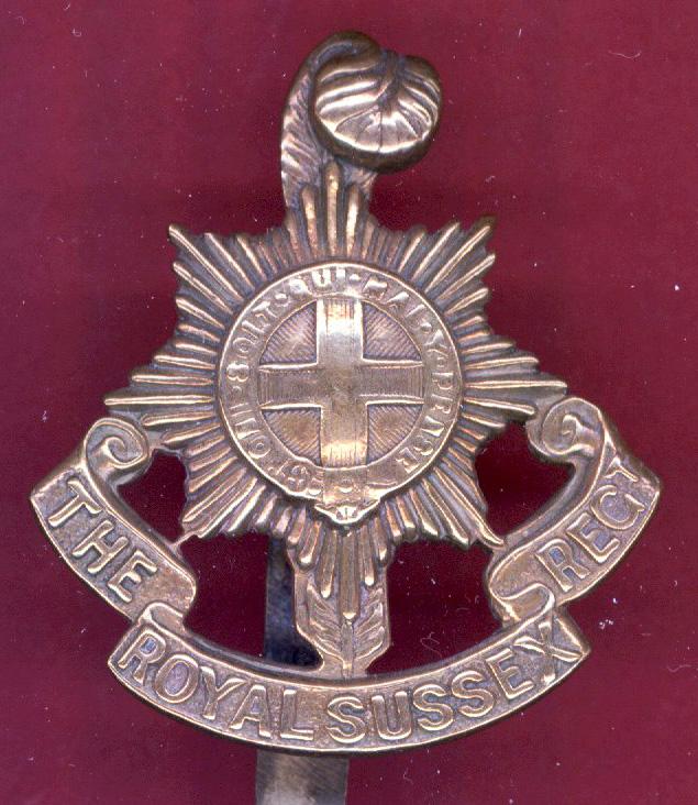 Royal Sussex Regt. WW1 economy issue cap badge