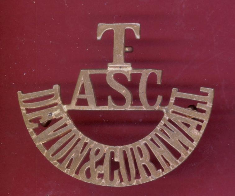 T / ASC / DEVON & CORNWALL scarce WW1 Army Service Corps shoulder title .