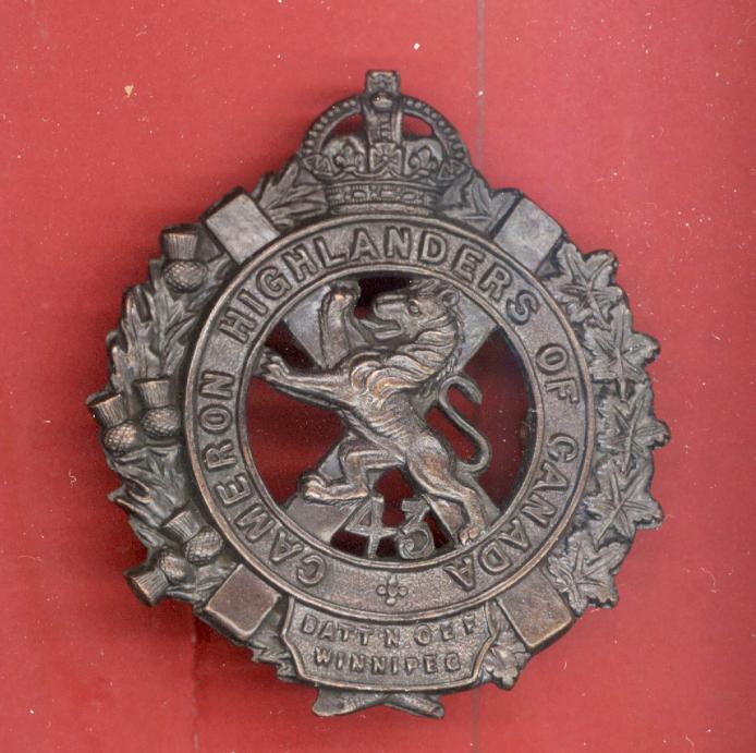 Canadian 43rd Cameron Highlanders of Canada Bn. WW1 CEF glengarry badge