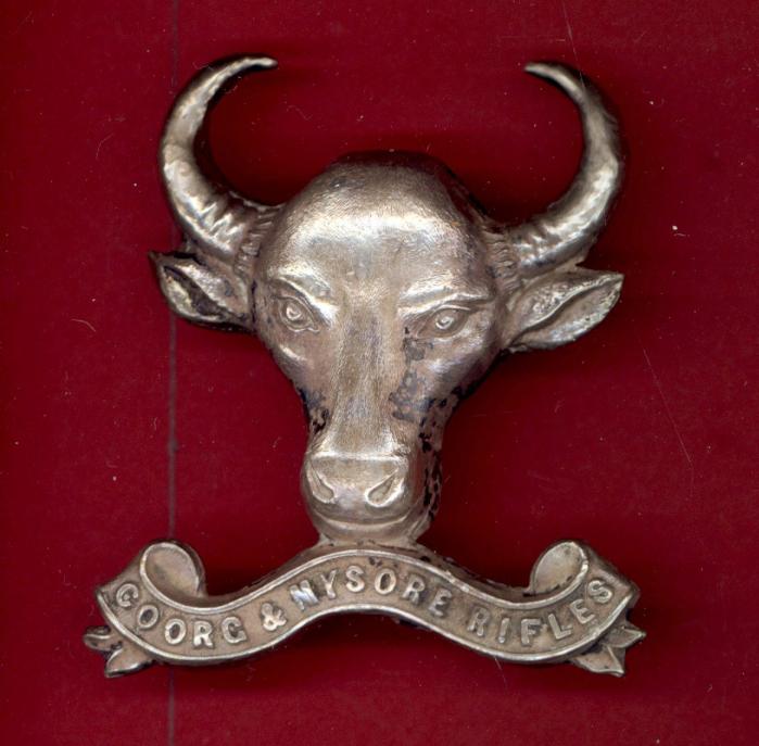 Indian Army Coorg & Mysore Rifles Officer's helmet badge