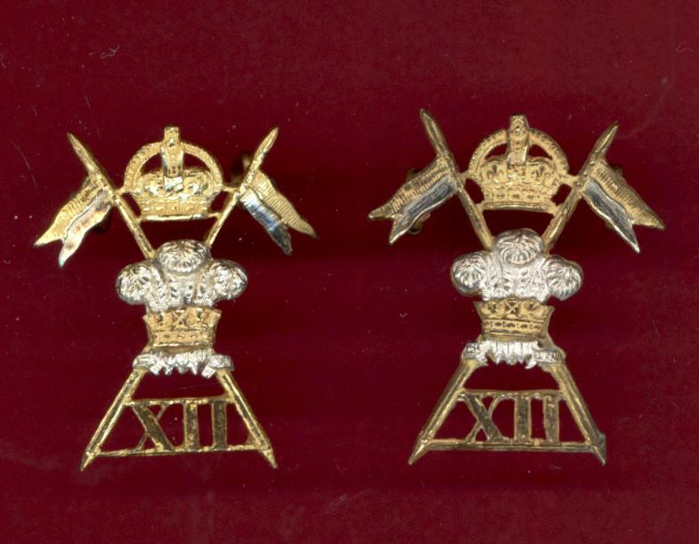 12th Royal Lancers Officer's collar badges