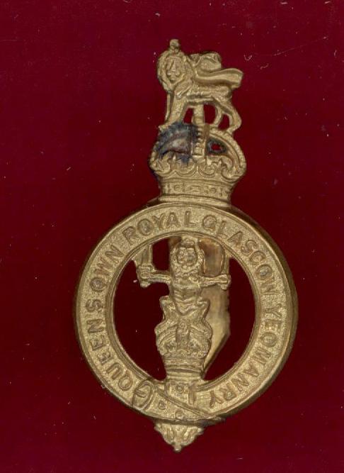 Scottish The Queen's Own Royal Glasgow Yeomanry WW1 Field Service cap badge